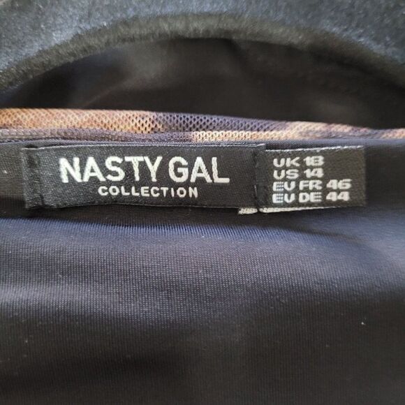 Nasty Gal Bodysuit Leotard Long Sleeve Square Neck Ruched Leopard Brown Sz 14 - Picture 3 of 7